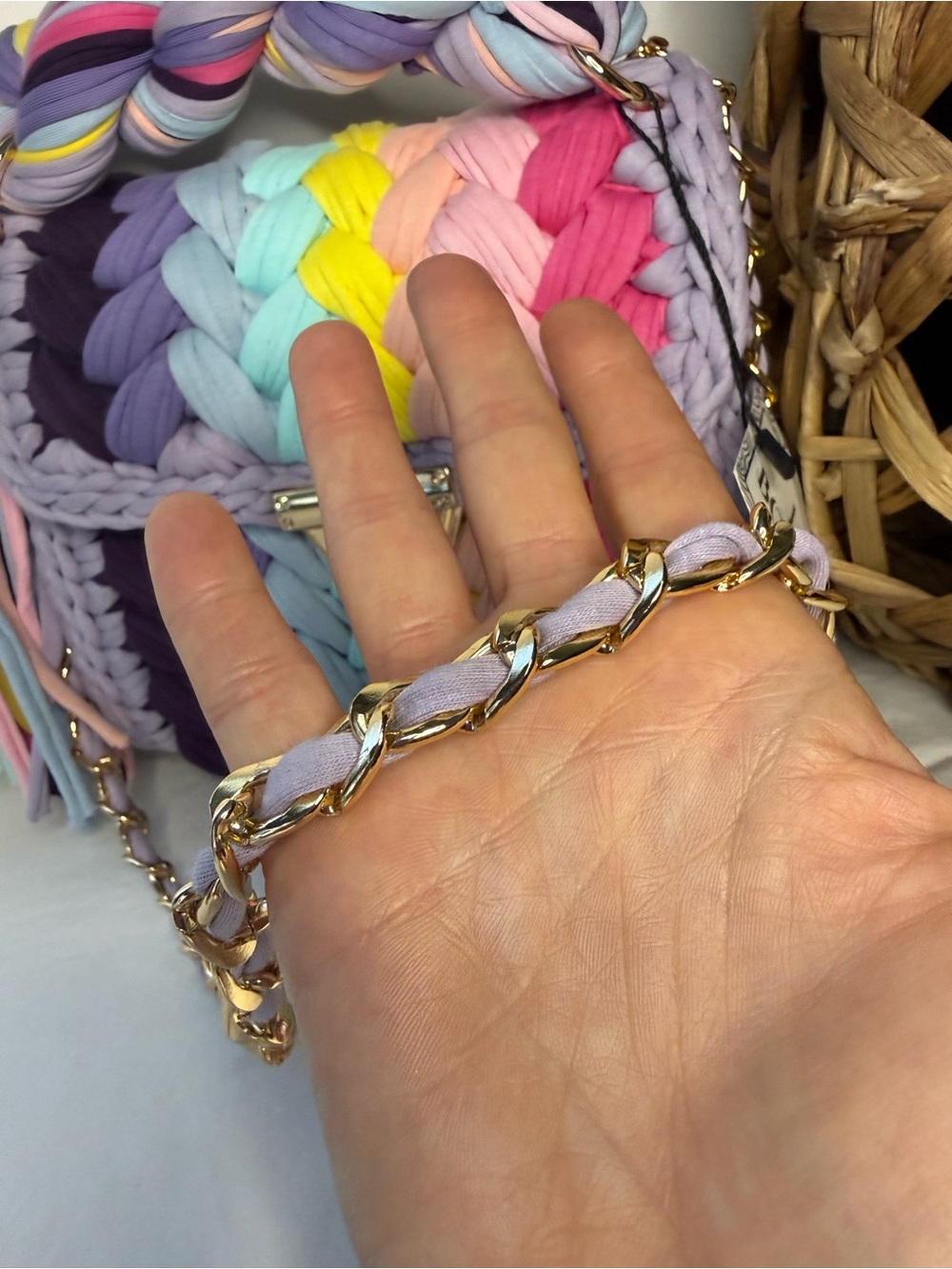Handwoven Multicolor Crochet Shoulder Bag with Gold Hardware | Dopamine - Picture 3 of 11